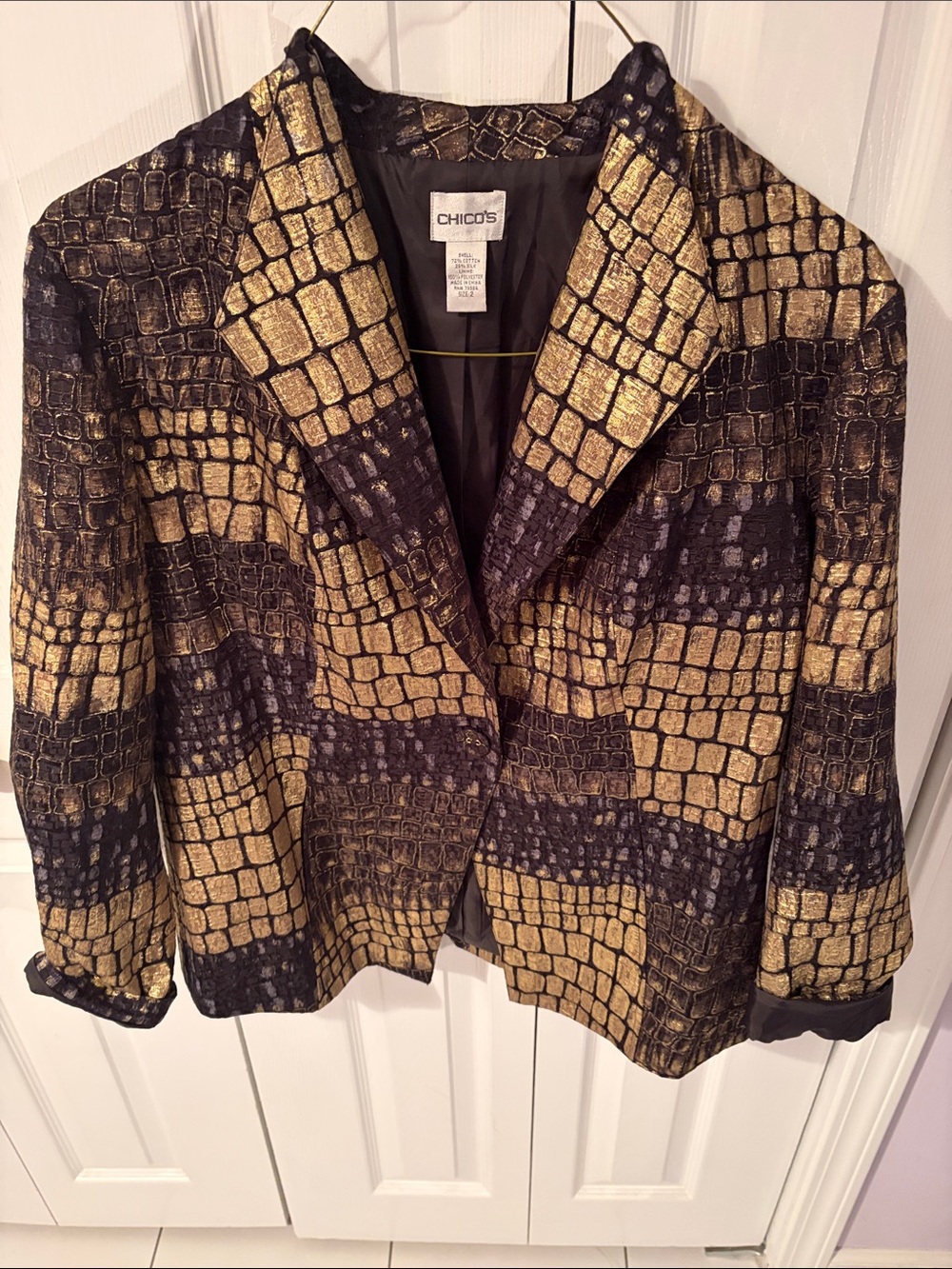 Chico's Gold and Black Textured Cropped Blazer
